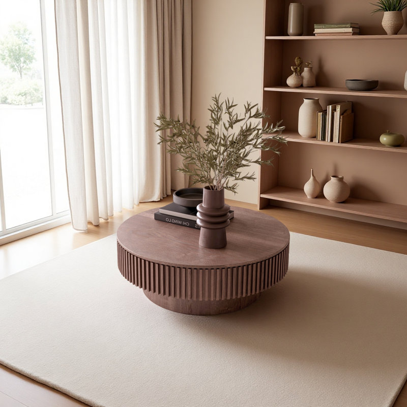 Table basse 39,37 "ronde avec rangement Table de thé d'appoint moderne en placage de bois massif pour salon, chambre à coucher, appartement ou bureau