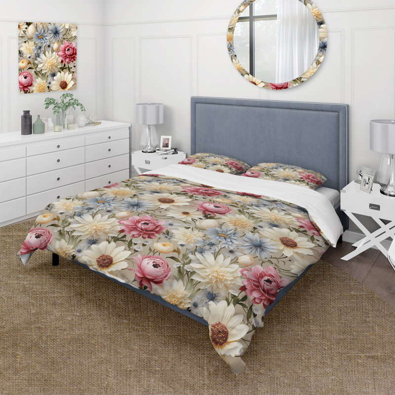Ivory English Countryside Floral Pattern - Ensemble de housse de couette à motif floral