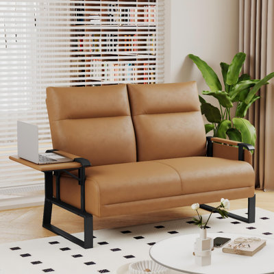 Canapé-lit de 49,6 po de largeur avec accoudoirs de style moderne Mid-Century pour petits espaces, canapé à 2 places revêtu de tissu galvanisé à haute résistance avec plateau latéral