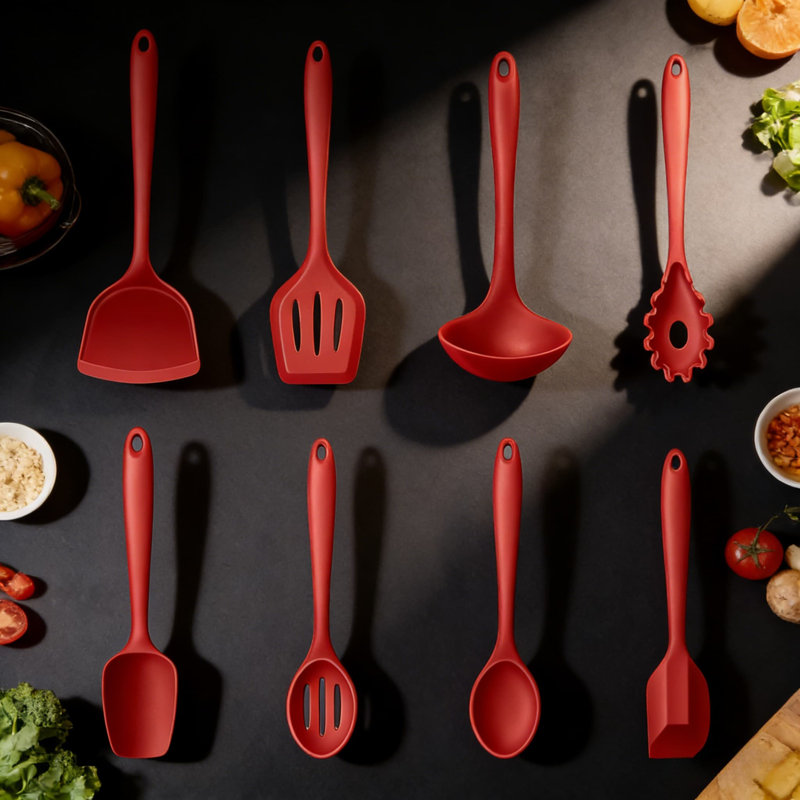 Ensemble d'ustensiles de cuisine en silicone 8 pièces, outils de cuisson résistants à la chaleur avec noyau en acier inoxydable pour batterie de cuisine antiadhésive, va au lave-vaisselle