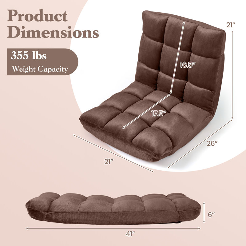 Floor Sofas & Couches with Back Support, 14-Position Adjustable Back, Thick Sponge Padding Coffee, Brown