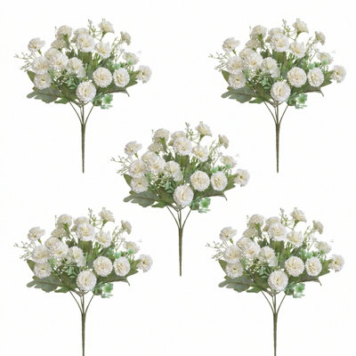 5 pièces bouquet de fleurs d'œillets artificiels, oeillets en soie artificielle avec tiges pour la décoration de mariage et d'hôtel