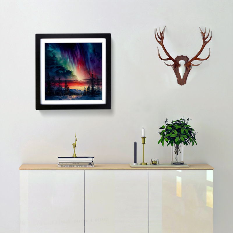 Northern Lights Watercolour - Framed Print, Black