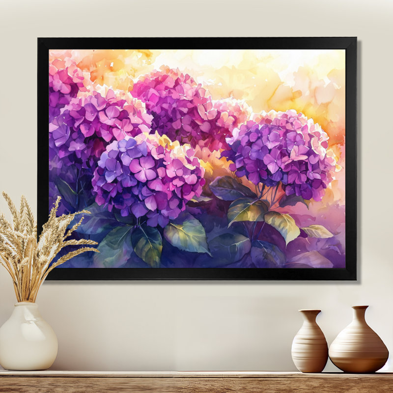 Hydrangeas in the Sunset Glow V - Hydrangea Wall Art for Living Room, H 12 po x l 20 po, Noir