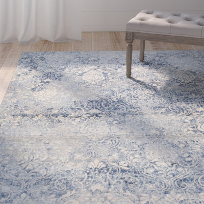 Tapis gris clair / bleu en laine Thora