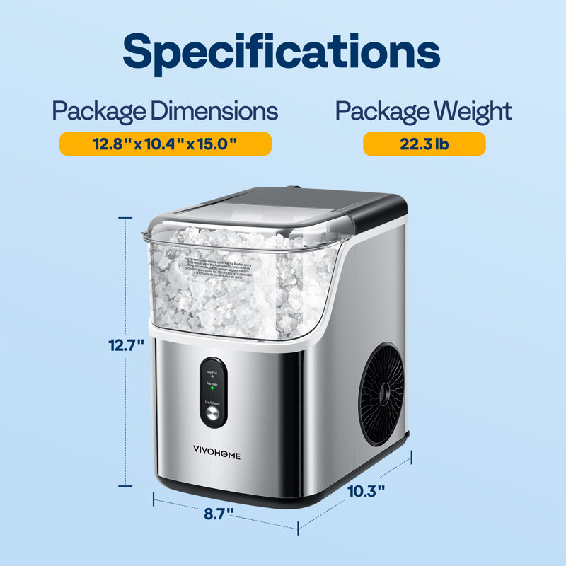 33 lb Stainless Steel White Nugget Countertop Ice Maker
