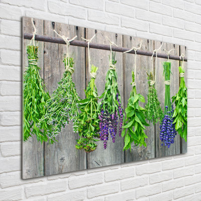 Herbs On A String - No Frame Print on Glass