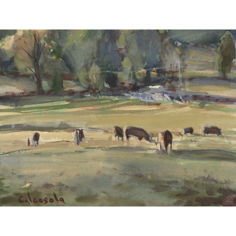 Templia Grazing Cows by Stephen Calcasola - Wrapped Canvas Print, 30 cm H x 46 cm W