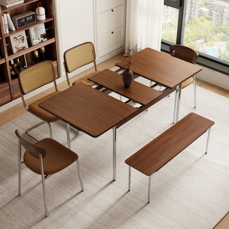 Mid-Century Style Extendable Dining Table with Metal Legs, Ideal for Dining Rooms, Bedrooms and Other Spaces, Tan
