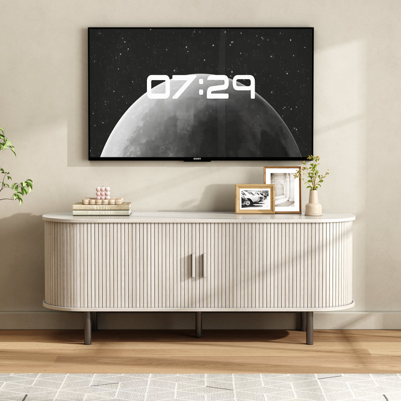 Meuble télé avec rangement et tablettes Jalonda, H 21,7 po x l 55,1 po x P 15,7 po, Blanc