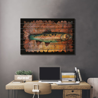 " Red Trout Fresco Black Background " by OLena Art