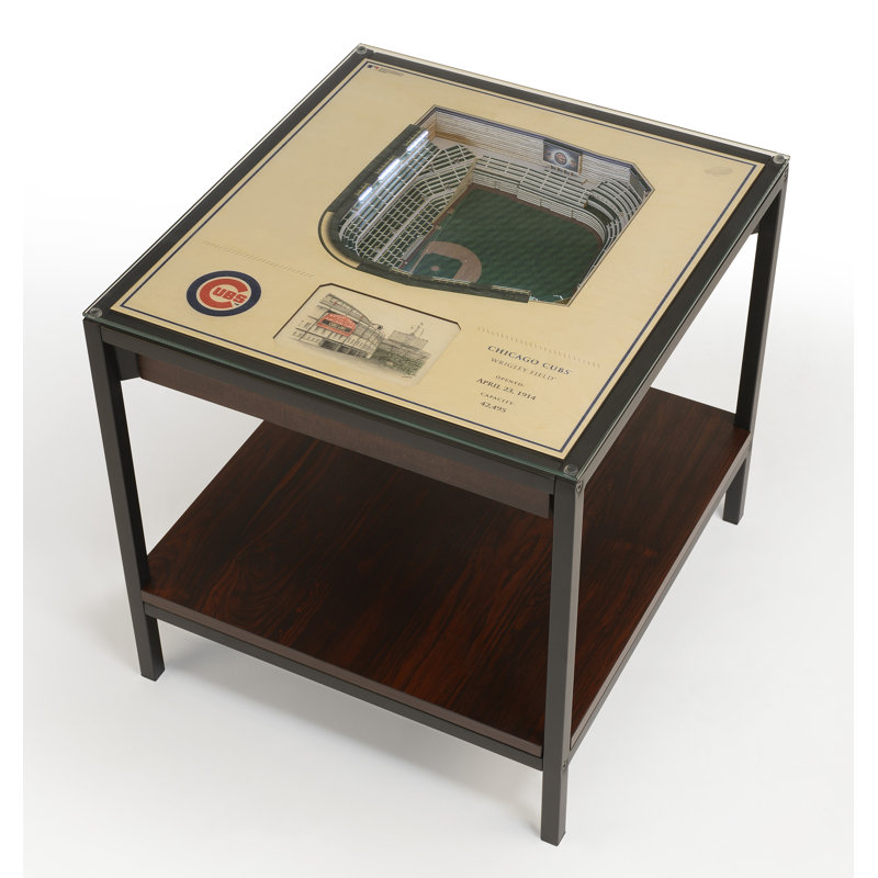 Glass Top End Table, Chicago Cubs, Green/Brown, 22.25" H x 23" W x 22" D