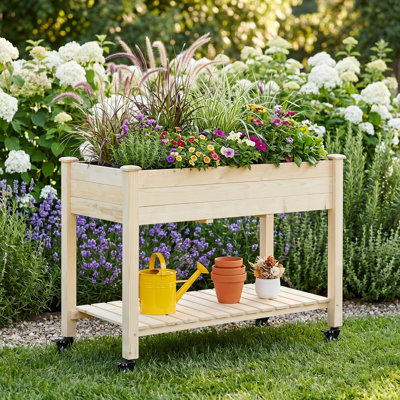 Parterres de fleurs surélevés, jardinières en bois surélevées, roulettes verrouillables, jardinières sur roulettes, supports de rangement, doublures de jardinières, jardinage et patio.