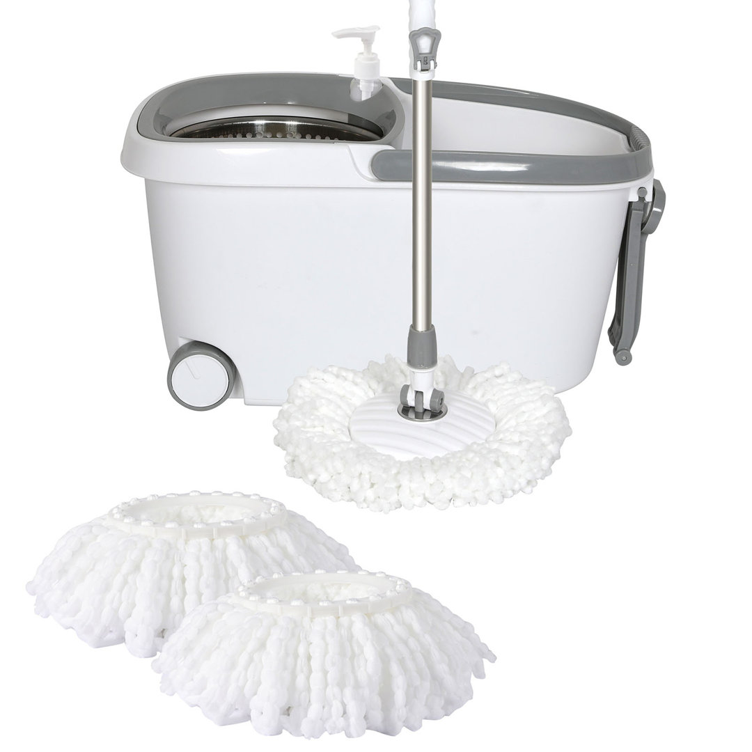 Spin Mop Bucket Set 360 Degree Stainless Steel Rotating Wet Dry Black