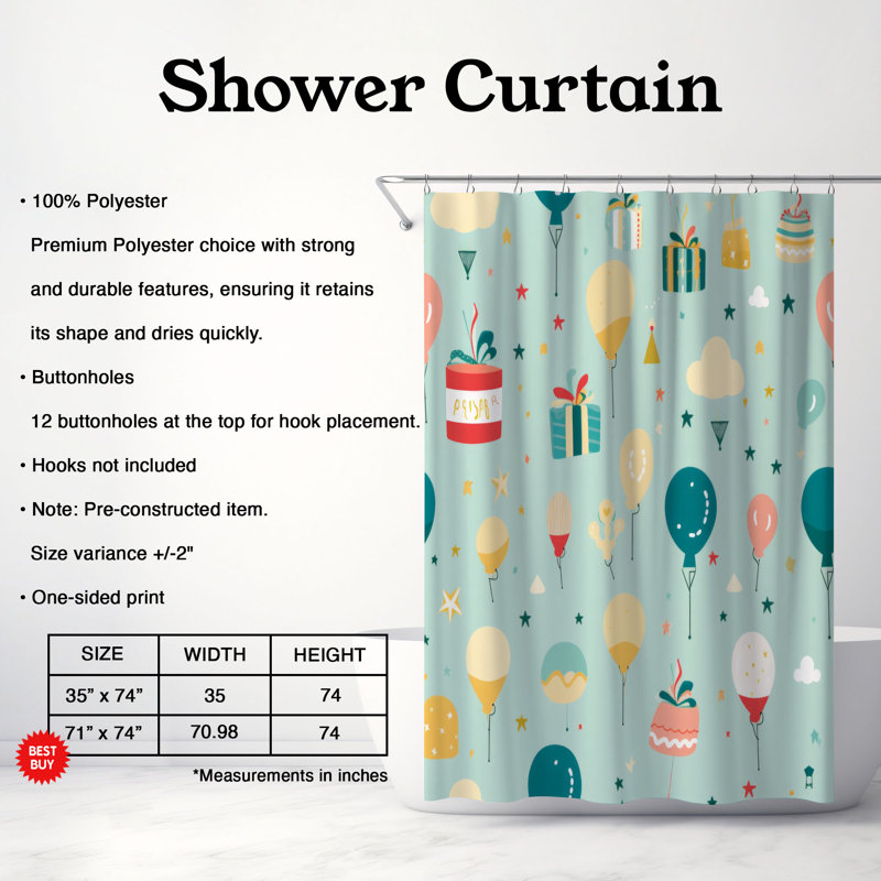 Party Party - Rideau de douche Premium, H 74 po x l 71 po