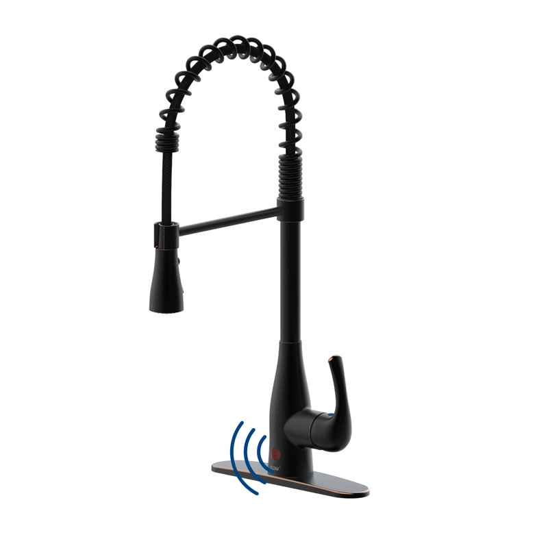 Touchless Spring Neck Pull Down Single Handle Kitchen Faucet, Oil Rubbed Bronze
