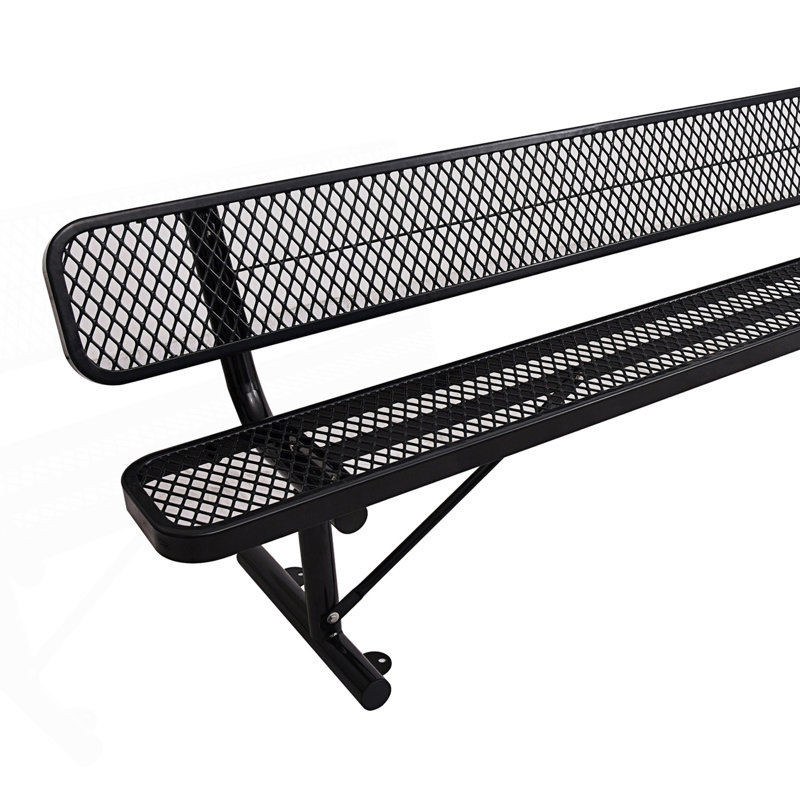 8 pi Banc d'extérieur en acier avec dossier, Noir