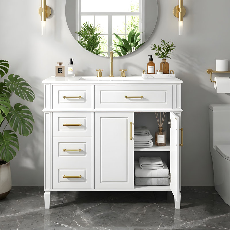 Meuble-lavabo 36 po avec lavabo simple, Blanc