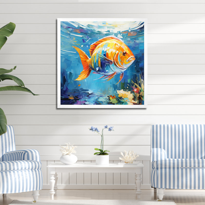 Romantiques poissons de fond marin - Japon, art mural, Cadre photo blanc, H 30 po x l 30 po x P 1,5 po