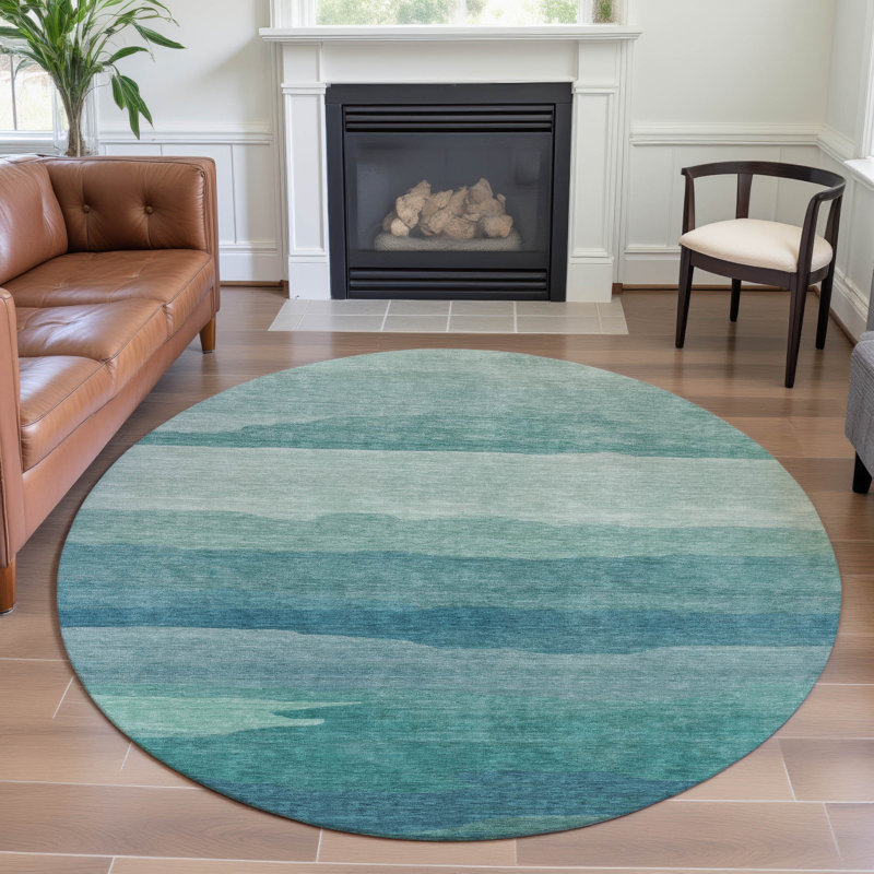 Premium Machine Washable Alijah AMF1254 Stripes Rug, Round 8'