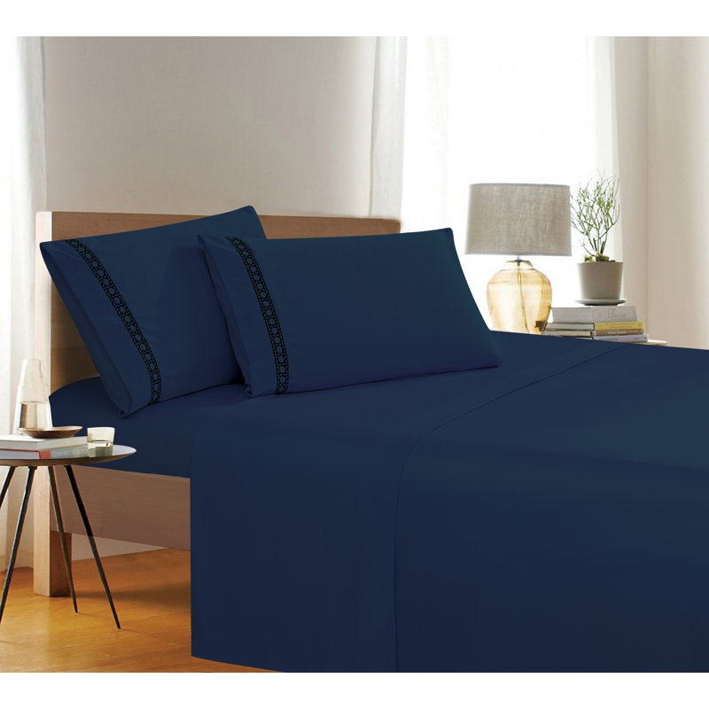 Ensemble de draps en microfibre Mcauliffe, Double, Bleu marine