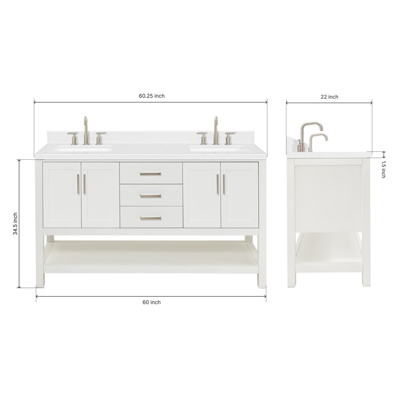 ARIEL Magnolia 60 Double Sink Bathroom Vanity with Top, White