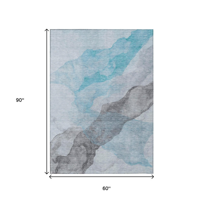 Tapis d'extérieur lavable abstrait bleu sarcelle 5 pi x 8 pi bleu et gris