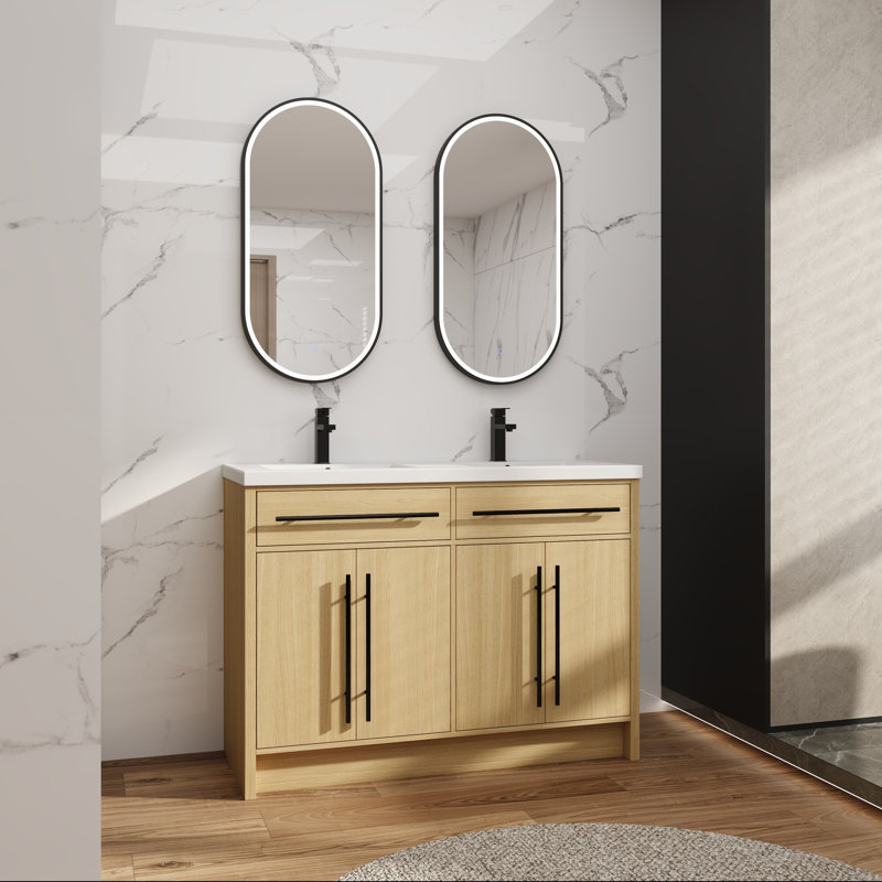 Meuble-lavabo autoportant de 48 po avec lavabo en résine et rangement à fermeture en douceur, 48"