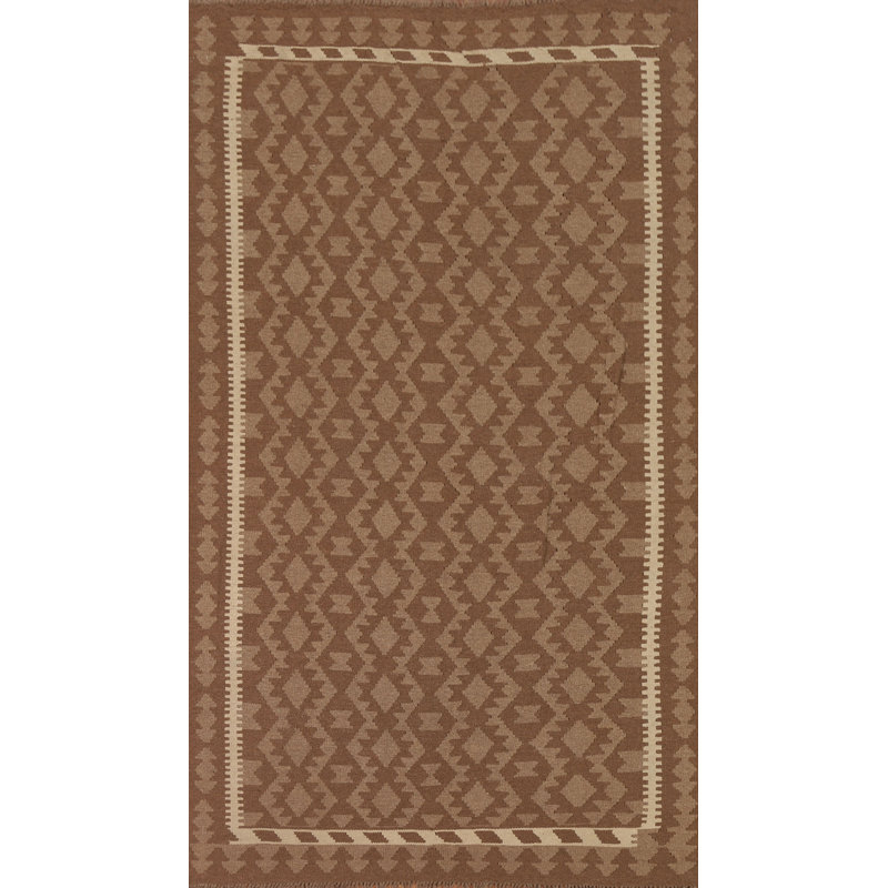 Brown Kilim Wool Area Rug 5x8