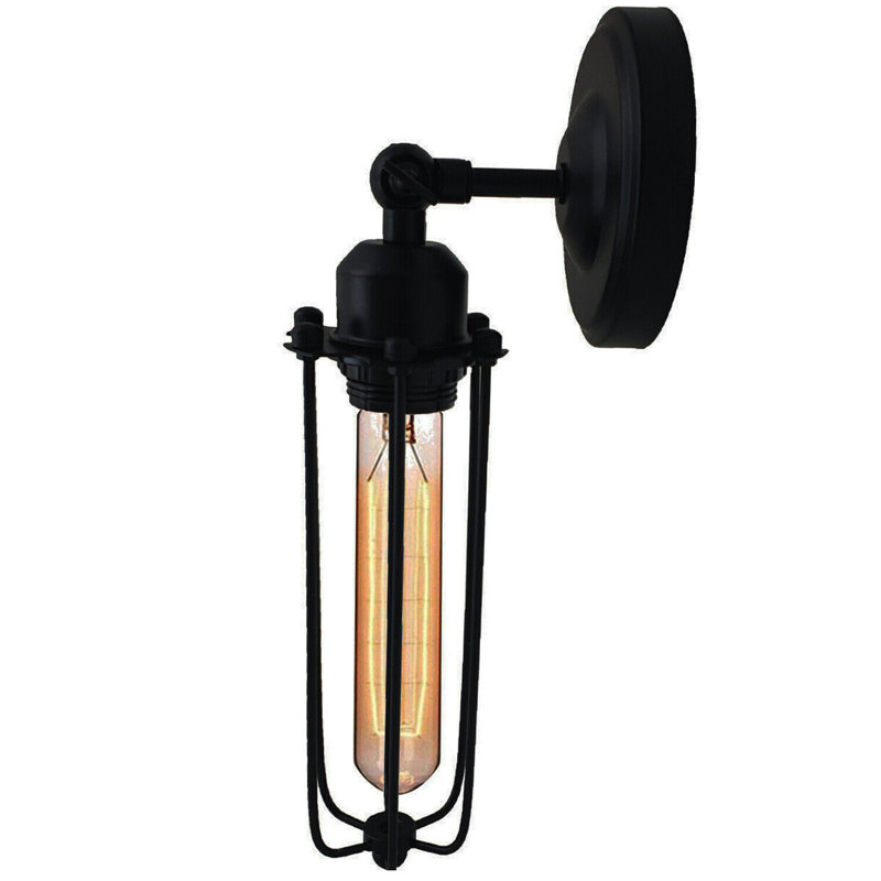 Vintage Industrial Adjustable Cage Wall Sconce – Retro Metal Wire Lamp E27 For Bedroom, Kitchen, Hallway, Yes, Black
