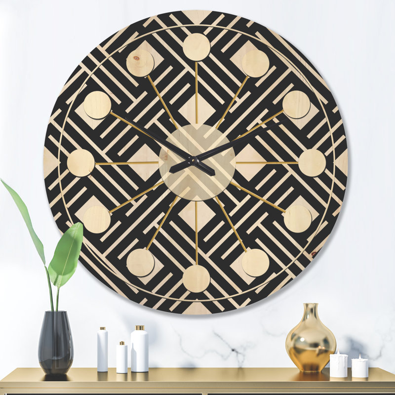 Horloge murale en bois à motif géométrique II, Grand