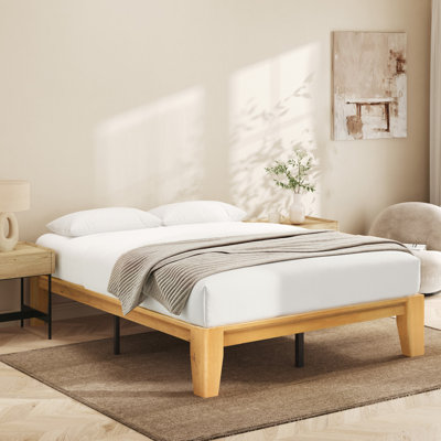 Wood Queen Platform Bed Frame, Premium Solid Wood, Sturdy Structure, Easily Assemble, Natural