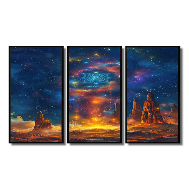 Ensemble de salon art mural Magic Crystal, Cadre flottant noir, H 40 po x l 60 po x P 1 po