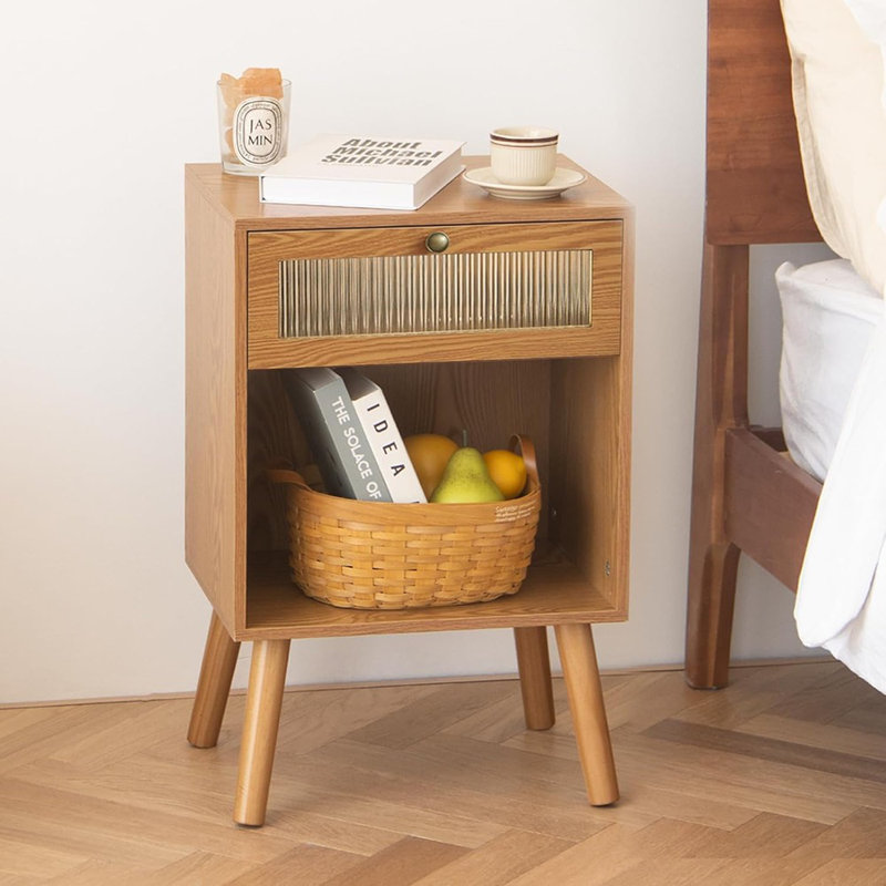 Table de chevet Century, table de chevet avec rangement en verre ...