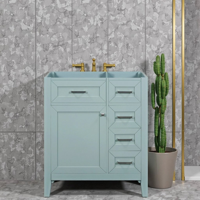 Base de meuble-lavabo moderne 30 po avec tiroirs et rangement fermé, armoire en bois d'hévéa massif et panneau de fibres à densité moyenne pour l'organisation de la salle de bain