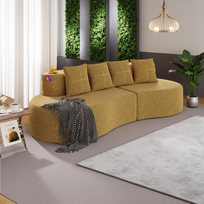 Canapé modulaire courbé moderne modulaire 3 places, Jaune moutarde