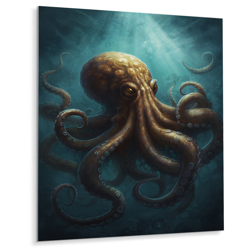 Décoration murale en métal brun pieuvre sous les mers - pieuvre animaux, H 40 po x l 30 po x P 1 po