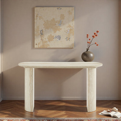 55'' Console Table With Faux Marble Pattern Top, Narrow Entryway Table For Living Room, Skinny Sofa Table For Hallway