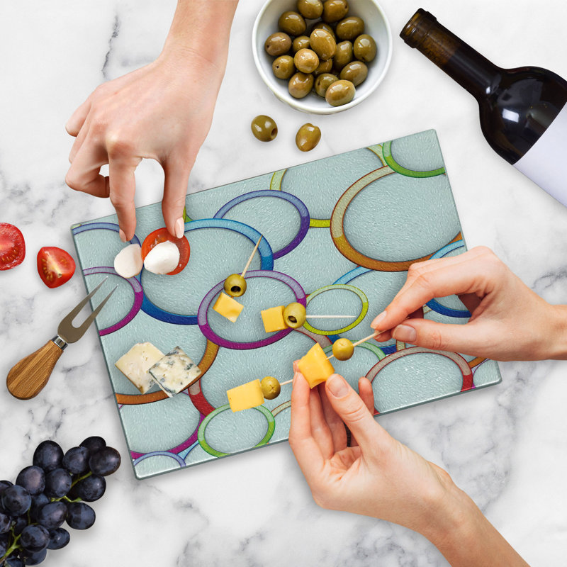 Ambesonne Colorful Tempered Glass Cutting Board Circles Rounds Pattern Multicolor