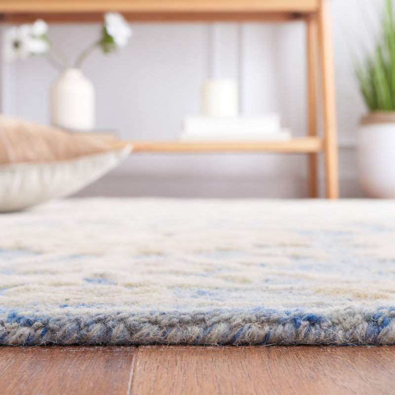 Tapis ivoire / bleu en laine touffeté à la main Esponga, Rectangle 4 pi x 6 pi