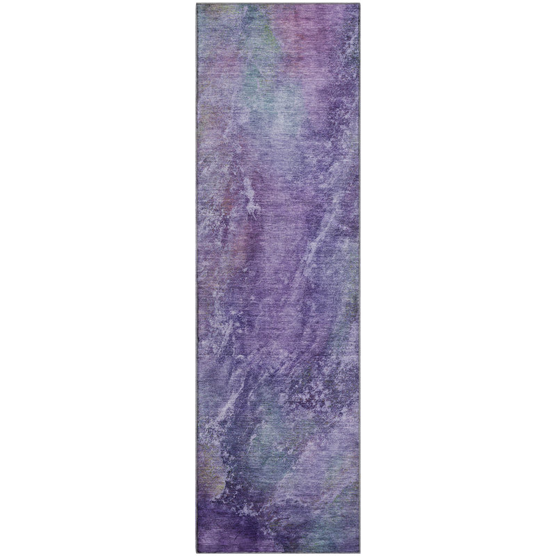 Premium Machine Washable Mayfield AMF2308 Abstract Rug, 2'3" x 7'6" Runner, Purple