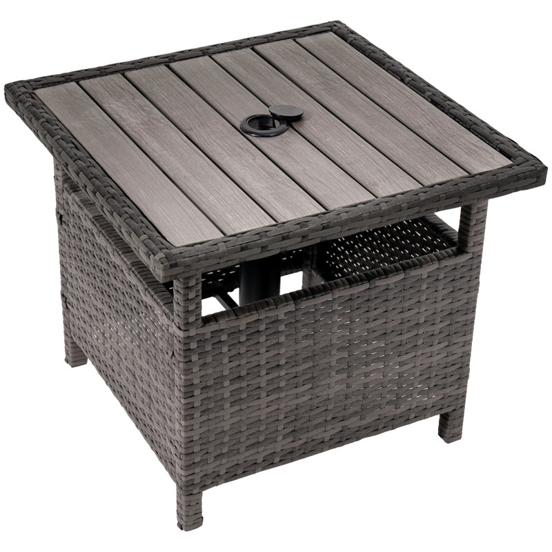 Latassha Wicker Side Table with Umbrella Hole, Gray