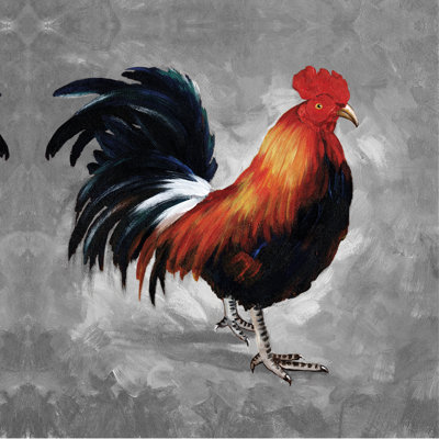 Bold Rooster On Grey - Wrapped Canvas Painting