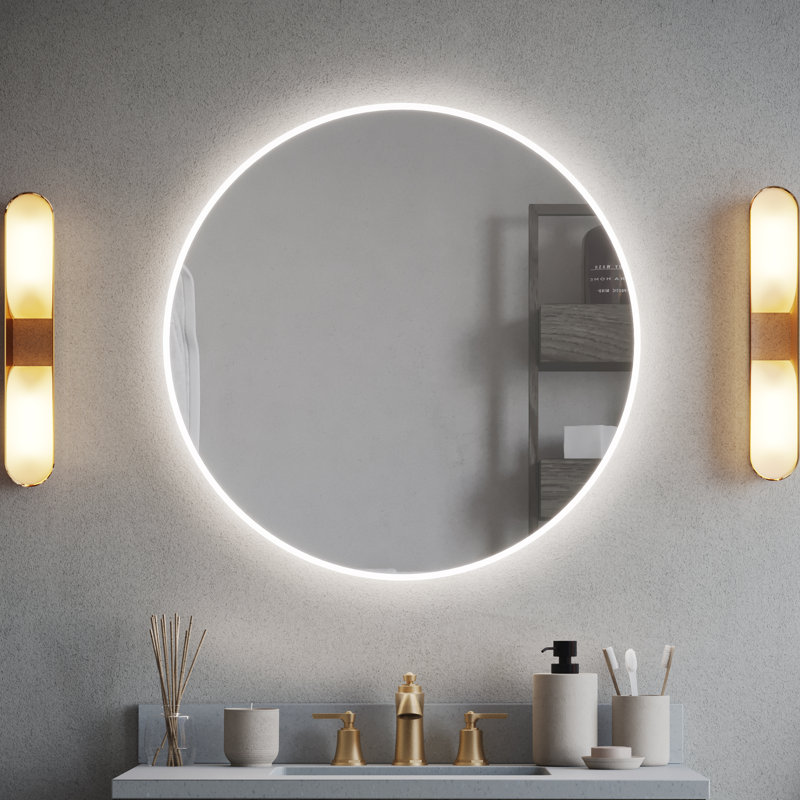 Miroir lumineux Aura avec désembueur, gradateur intégré et luminosité réglable, Rond, Horizontale et verticale