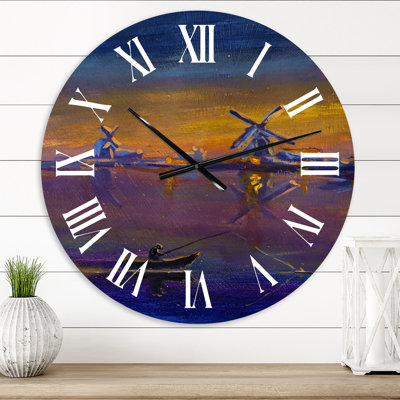 Soirée pêche contre le moulin à vent traditionnel - horloge murale nautique et côtière