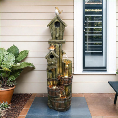 Fontaine d'extérieur 39,3 pouces Fountains Birdhouse pour cour, balcon et amp; Jardin | Brun clair brun clair | Résine