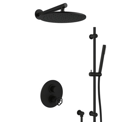 Industrial Collection Thermostatic Shower System with 2-Way Diverter, 8-Inch Rain Shower Head and Hand Shower with Slide Bar, Valve Included