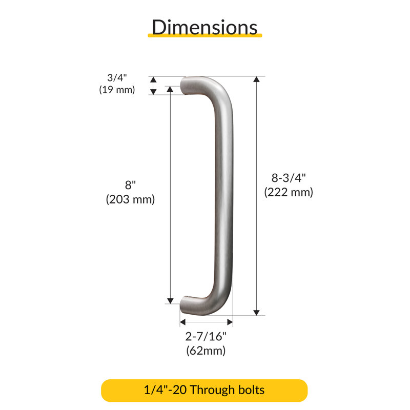 Poignée droite Brixwell 34SPL8BS, longueur 8 3/4 po, centre de fixation 8 po, diamètre 3/4 po, matériau aluminium, finition acier inoxydable brossé