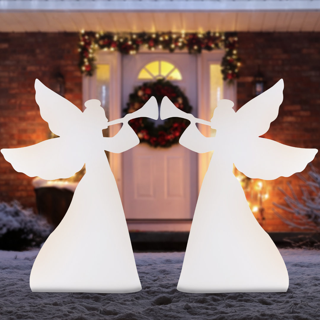 The Holiday Aisle® 3Ft Set Of 2 Christmas Angel Yard Decorations W/ Weather-Resistant PVC, 4 Stakes The Holiday Aisle®