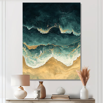 Emerald Beach Areal View I - reproduction d'art en métal côtier, art mural en métal bord de mer